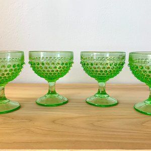Green Hobnail Vintage Glass Bowls / Sherbets